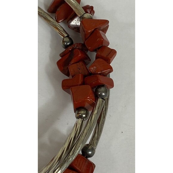 Vtg Red Jasper Nugget Wrap Bracelet Brown Sienna Bead Untested Silver Tone Luck - Picture 2 of 8